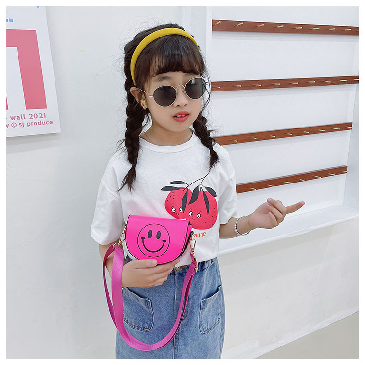 Customized 2021 Summer New Children's Bags Candy Color Pu Shoulder Girls' Coin Purse Cute Smiley Face Crossbody Coin Purse