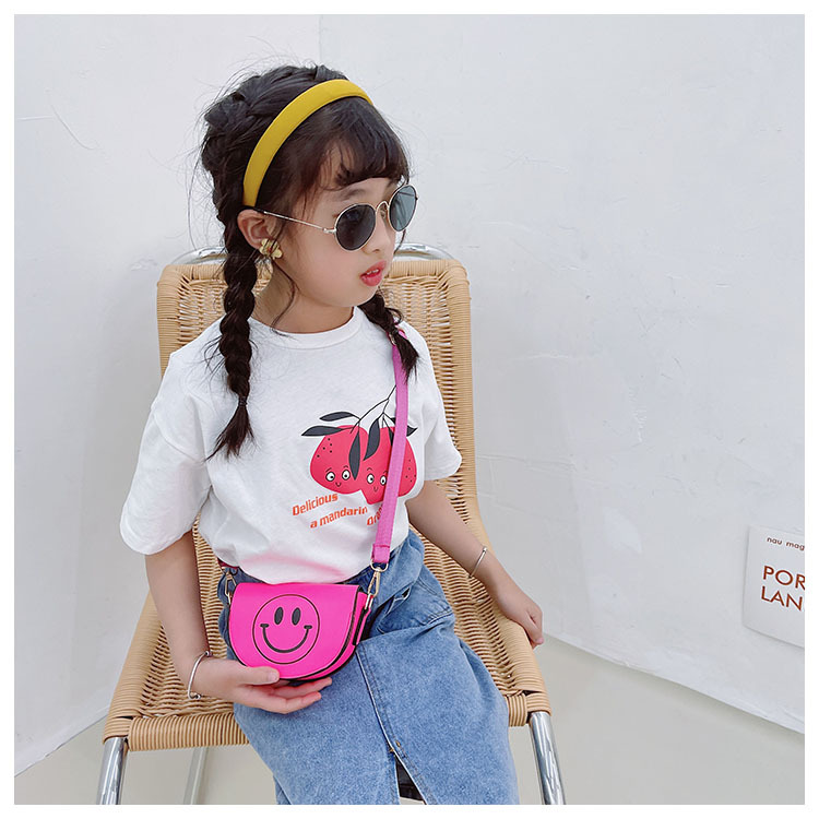 Customized 2021 Summer New Children's Bags Candy Color Pu Shoulder Girls' Coin Purse Cute Smiley Face Crossbody Coin Purse