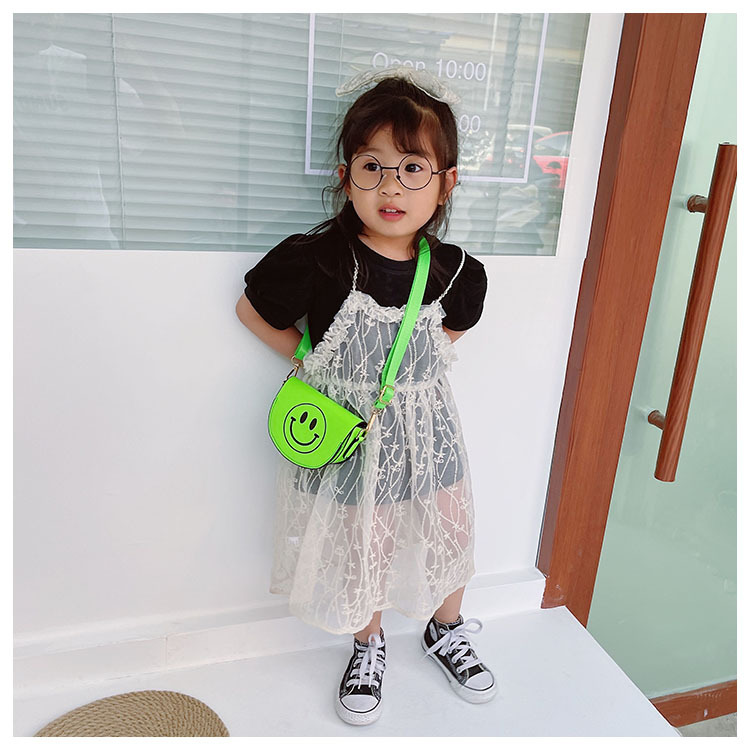 Customized 2021 Summer New Children's Bags Candy Color Pu Shoulder Girls' Coin Purse Cute Smiley Face Crossbody Coin Purse
