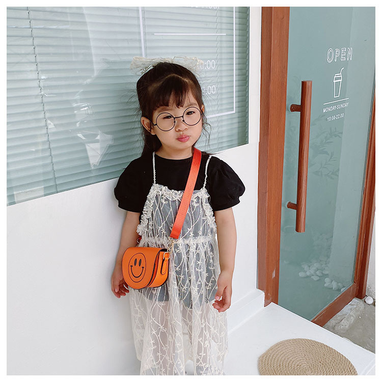 Customized 2021 Summer New Children's Bags Candy Color Pu Shoulder Girls' Coin Purse Cute Smiley Face Crossbody Coin Purse