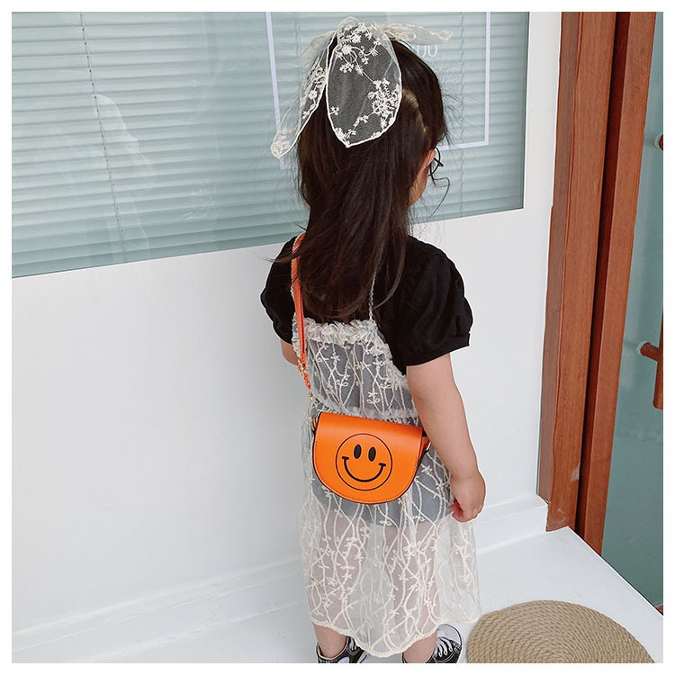 Customized 2021 Summer New Children's Bags Candy Color Pu Shoulder Girls' Coin Purse Cute Smiley Face Crossbody Coin Purse