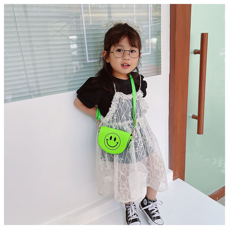 Customized 2021 Summer New Children's Bags Candy Color Pu Shoulder Girls' Coin Purse Cute Smiley Face Crossbody Coin Purse