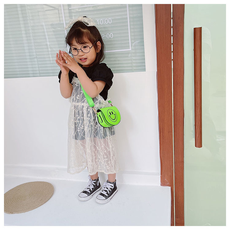 Customized 2021 Summer New Children's Bags Candy Color Pu Shoulder Girls' Coin Purse Cute Smiley Face Crossbody Coin Purse
