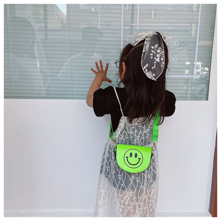 Customized 2021 Summer New Children's Bags Candy Color Pu Shoulder Girls' Coin Purse Cute Smiley Face Crossbody Coin Purse