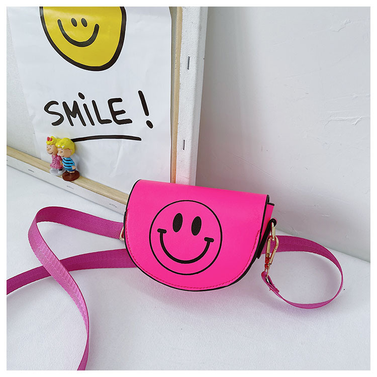 Customized 2021 Summer New Children's Bags Candy Color Pu Shoulder Girls' Coin Purse Cute Smiley Face Crossbody Coin Purse