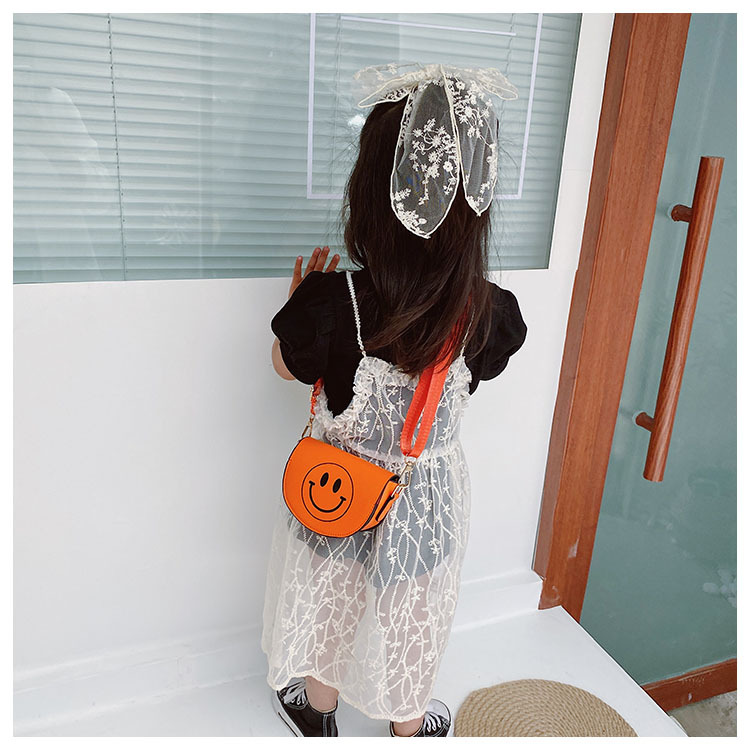 Customized 2021 Summer New Children's Bags Candy Color Pu Shoulder Girls' Coin Purse Cute Smiley Face Crossbody Coin Purse