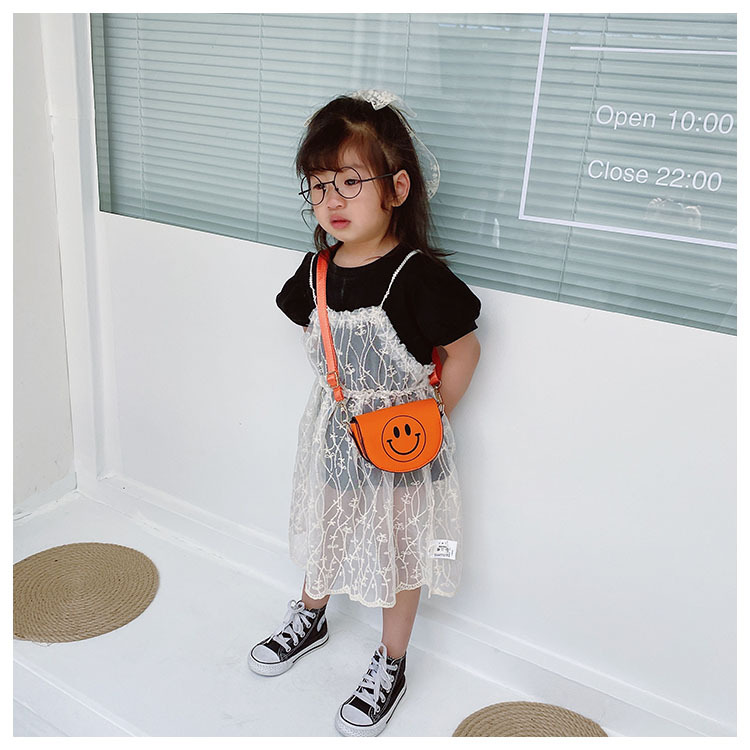Customized 2021 Summer New Children's Bags Candy Color Pu Shoulder Girls' Coin Purse Cute Smiley Face Crossbody Coin Purse