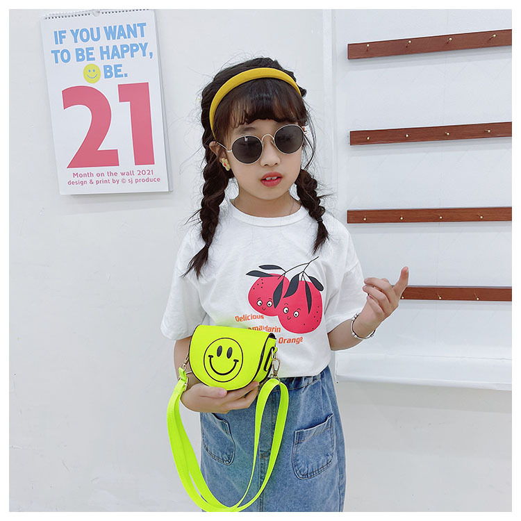 Customized 2021 Summer New Children's Bags Candy Color Pu Shoulder Girls' Coin Purse Cute Smiley Face Crossbody Coin Purse