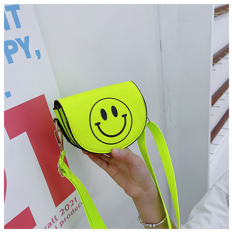 Customized 2021 Summer New Children's Bags Candy Color Pu Shoulder Girls' Coin Purse Cute Smiley Face Crossbody Coin Purse