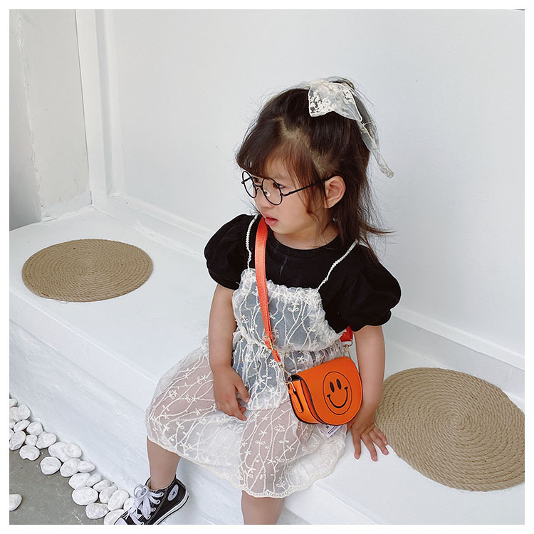 Customized 2021 Summer New Children's Bags Candy Color Pu Shoulder Girls' Coin Purse Cute Smiley Face Crossbody Coin Purse
