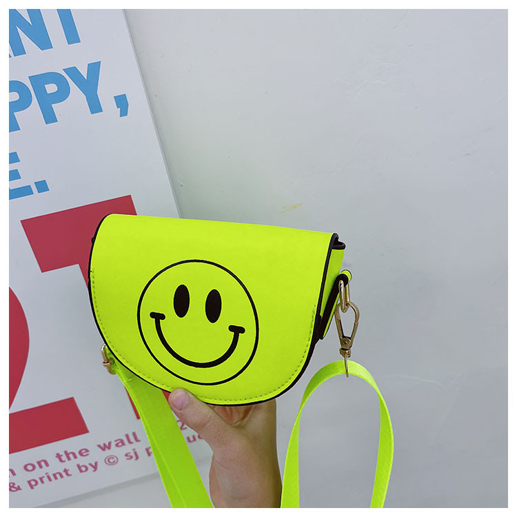 Customized 2021 Summer New Children's Bags Candy Color Pu Shoulder Girls' Coin Purse Cute Smiley Face Crossbody Coin Purse