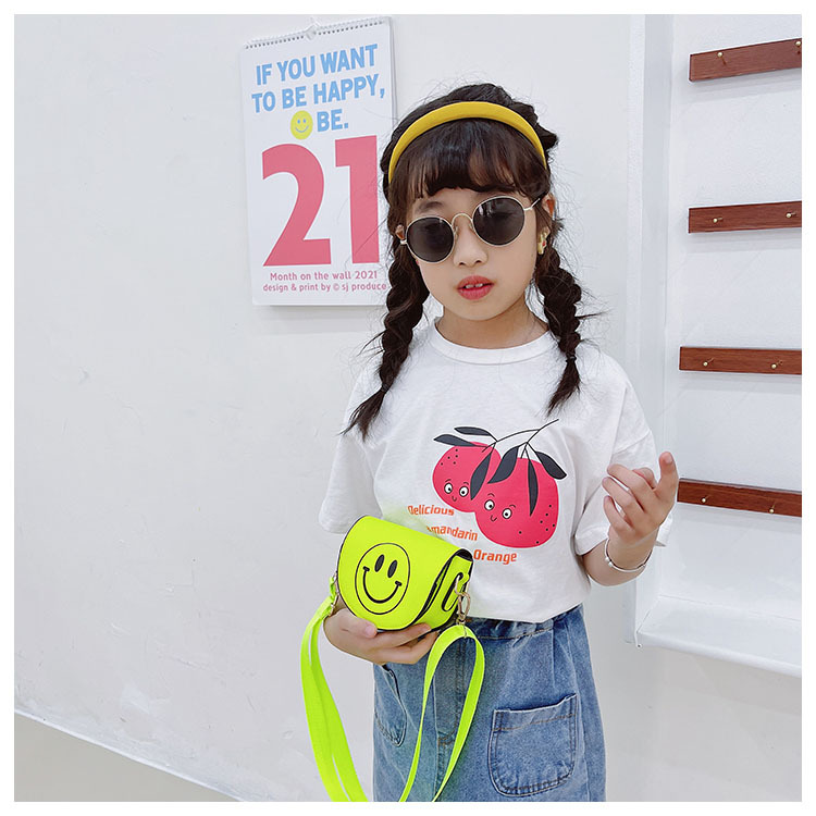 Customized 2021 Summer New Children's Bags Candy Color Pu Shoulder Girls' Coin Purse Cute Smiley Face Crossbody Coin Purse