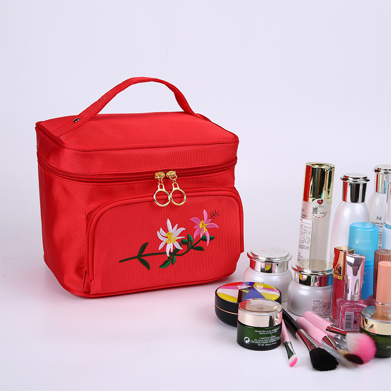 Factory Direct Sales New Portable Large Capacity Portable Cosmetic Bag Creative With Zipper Rose Embroidery Women &#039;S Cosmetic Bag