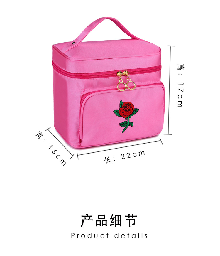Factory Direct Sales New Portable Large Capacity Portable Cosmetic Bag Creative With Zipper Rose Embroidery Women 'S Cosmetic Bag