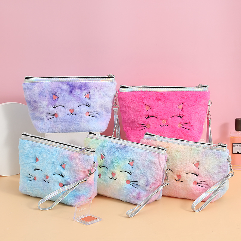 Cute Cartoon Cat Plush Cosmetic Bag Portable Women's PVC Wash Bag Storage Bag