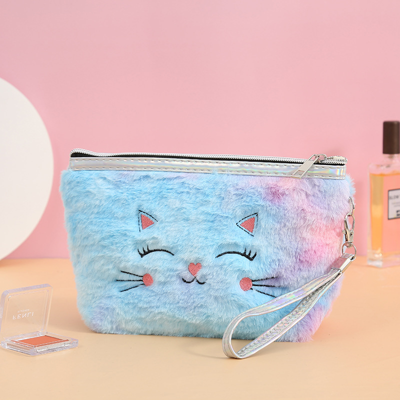 Cute Cartoon Cat Plush Cosmetic Bag Portable Women's PVC Wash Bag Storage Bag