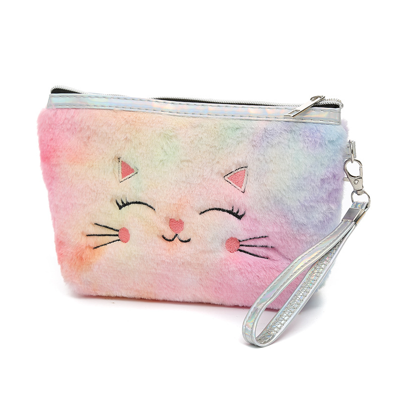 Cute Cartoon Cat Plush Cosmetic Bag Portable Women's PVC Wash Bag Storage Bag
