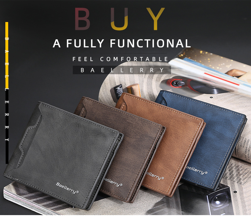 Men's Short Wallet Korean Style Multiple Card Slots Open Wallet Thin Card Type Simple Coin Purse