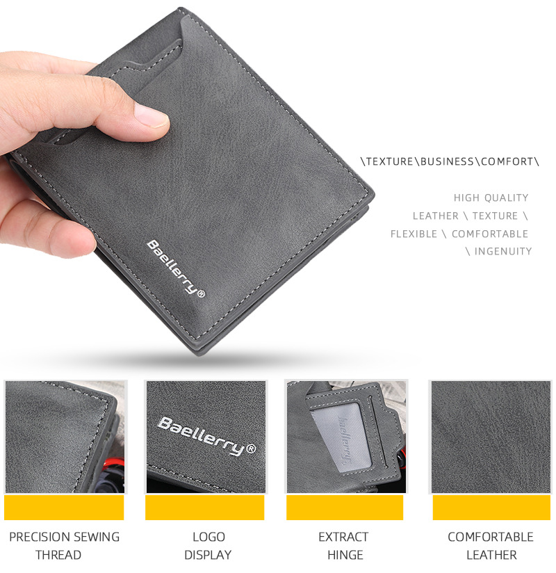 Men's Short Wallet Korean Style Multiple Card Slots Open Wallet Thin Card Type Simple Coin Purse