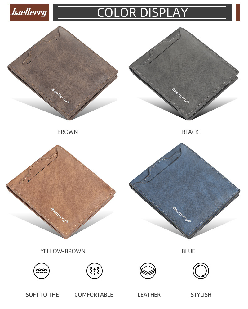 Men's Short Wallet Korean Style Multiple Card Slots Open Wallet Thin Card Type Simple Coin Purse