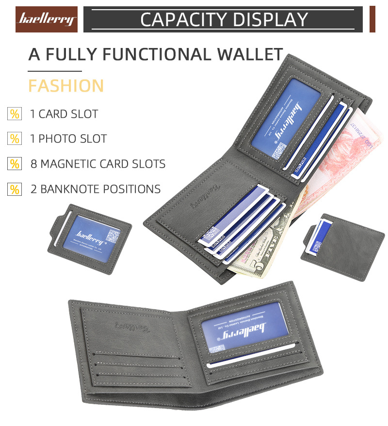 Men's Short Wallet Korean Style Multiple Card Slots Open Wallet Thin Card Type Simple Coin Purse