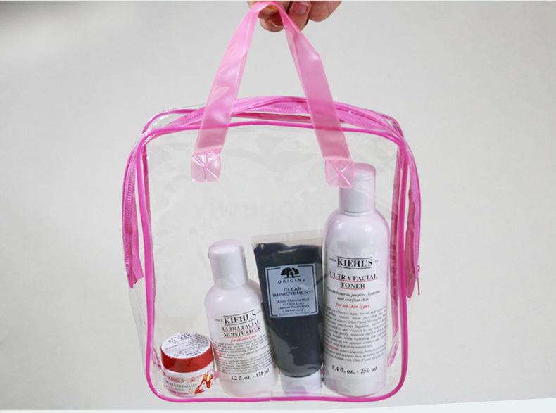 Direct selling PVC plastic bag transparent pink hand cosmetic bag spot three-dimensional zipper cosmetic bag custom