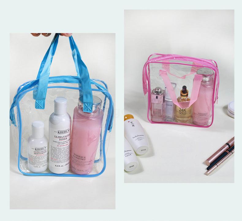 Direct selling PVC plastic bag transparent pink hand cosmetic bag spot three-dimensional zipper cosmetic bag custom