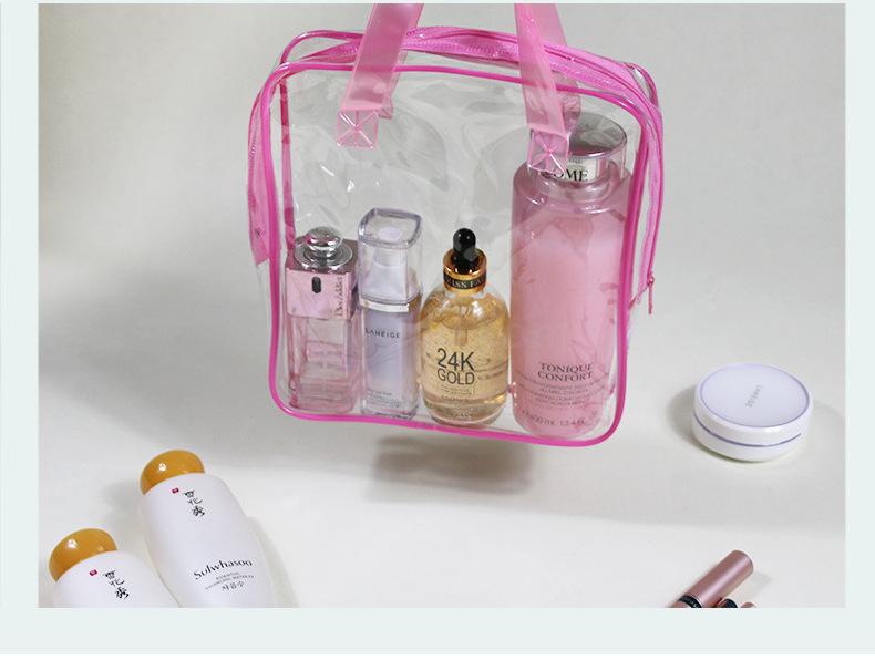 Direct selling PVC plastic bag transparent pink hand cosmetic bag spot three-dimensional zipper cosmetic bag custom
