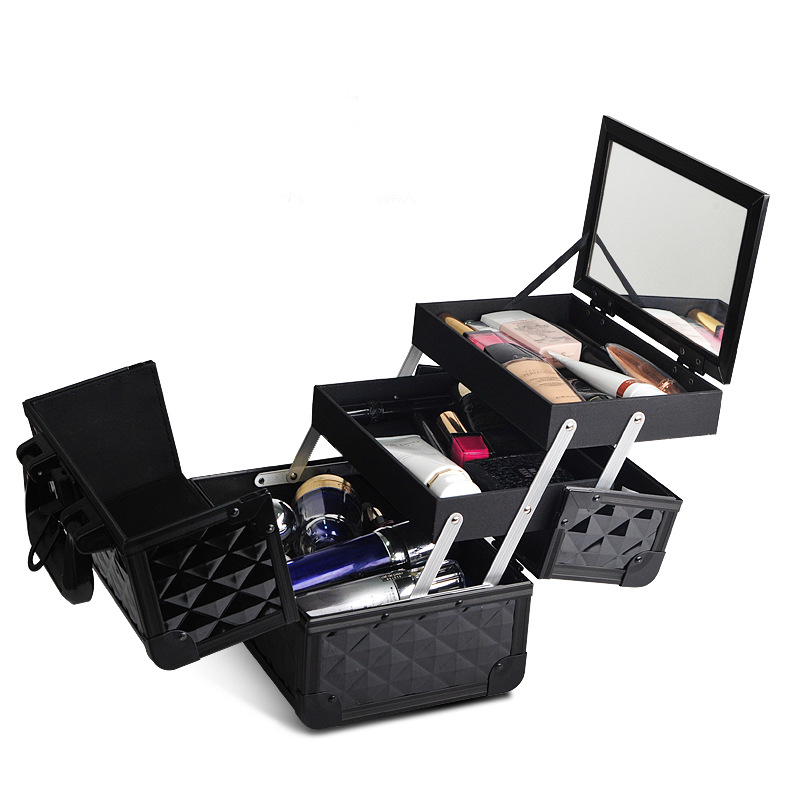 Aluminum alloy key lock makeup box double open hand tattoo manicure multilayer makeup box multi-functional storage cosmetic bag