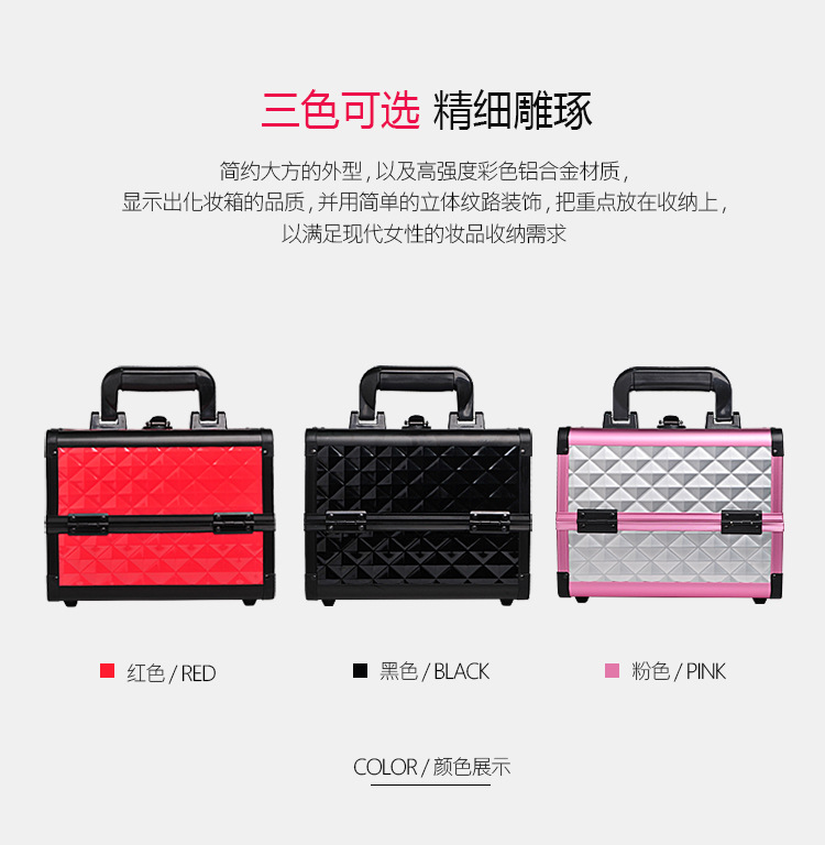 Aluminum alloy key lock makeup box double open hand tattoo manicure multilayer makeup box multi-functional storage cosmetic bag