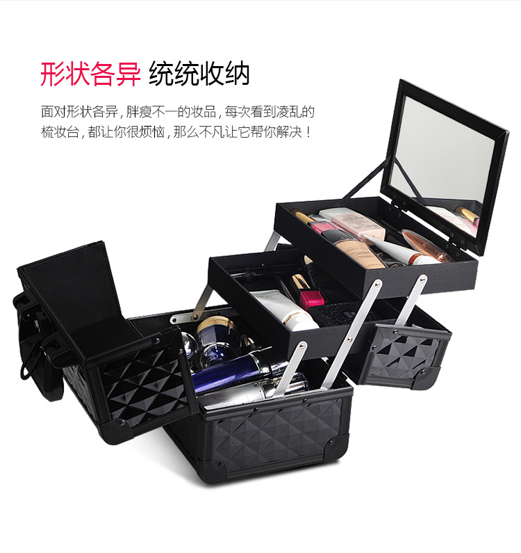 Aluminum alloy key lock makeup box double open hand tattoo manicure multilayer makeup box multi-functional storage cosmetic bag