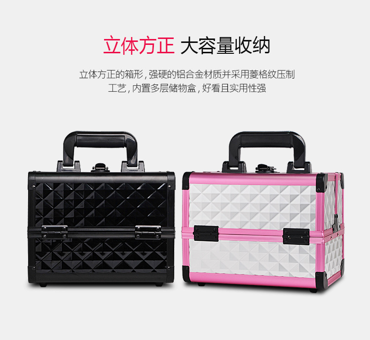 Aluminum alloy key lock makeup box double open hand tattoo manicure multilayer makeup box multi-functional storage cosmetic bag