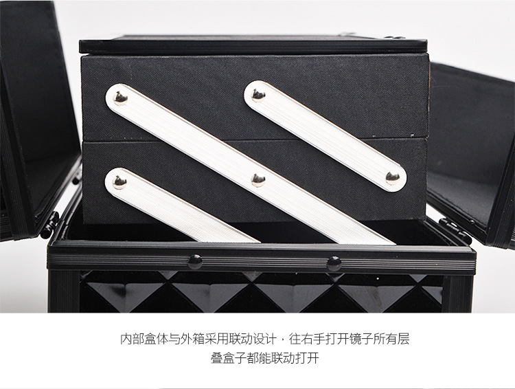 Aluminum alloy key lock makeup box double open hand tattoo manicure multilayer makeup box multi-functional storage cosmetic bag