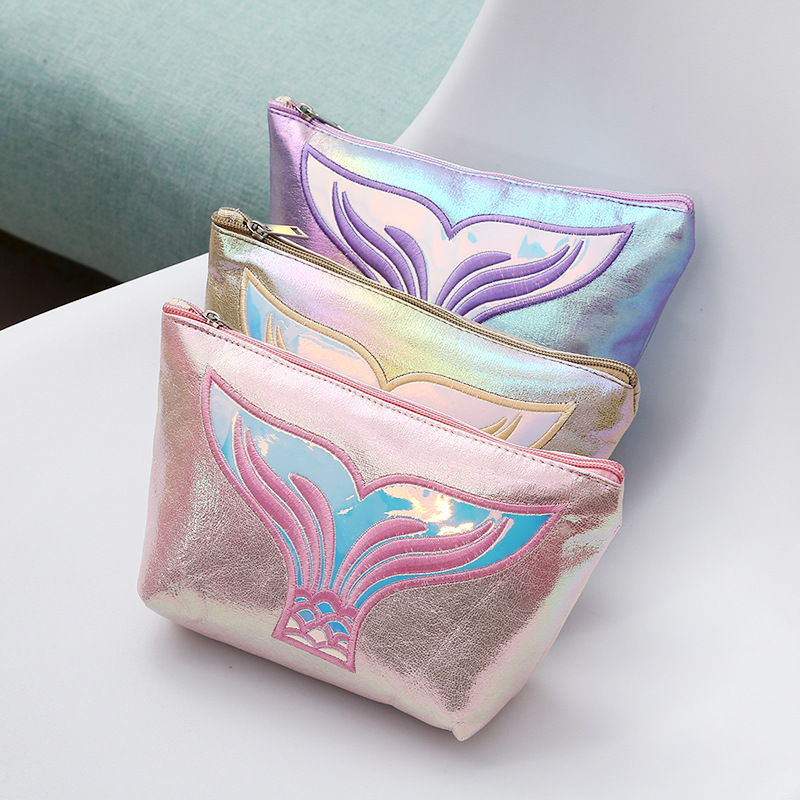 New Cartoon Cosmetic Bag Women&#039;s Pu Portable Storage Bag Ins Fishtail Travel Waterproof Cosmetic Bag Wash Bag
