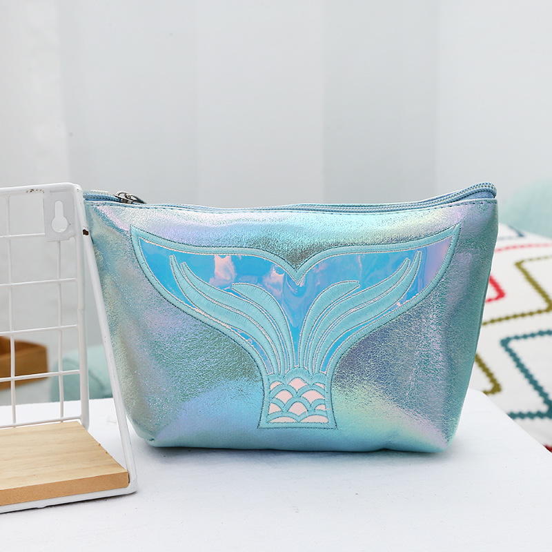 New Cartoon Cosmetic Bag Women&#039;s Pu Portable Storage Bag Ins Fishtail Travel Waterproof Cosmetic Bag Wash Bag