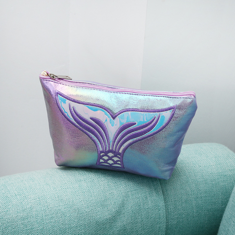 New Cartoon Cosmetic Bag Women's Pu Portable Storage Bag Ins Fishtail Travel Waterproof Cosmetic Bag Wash Bag