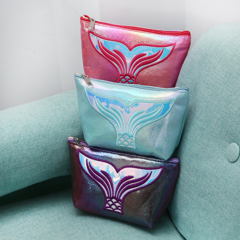 New Cartoon Cosmetic Bag Women's Pu Portable Storage Bag Ins Fishtail Travel Waterproof Cosmetic Bag Wash Bag