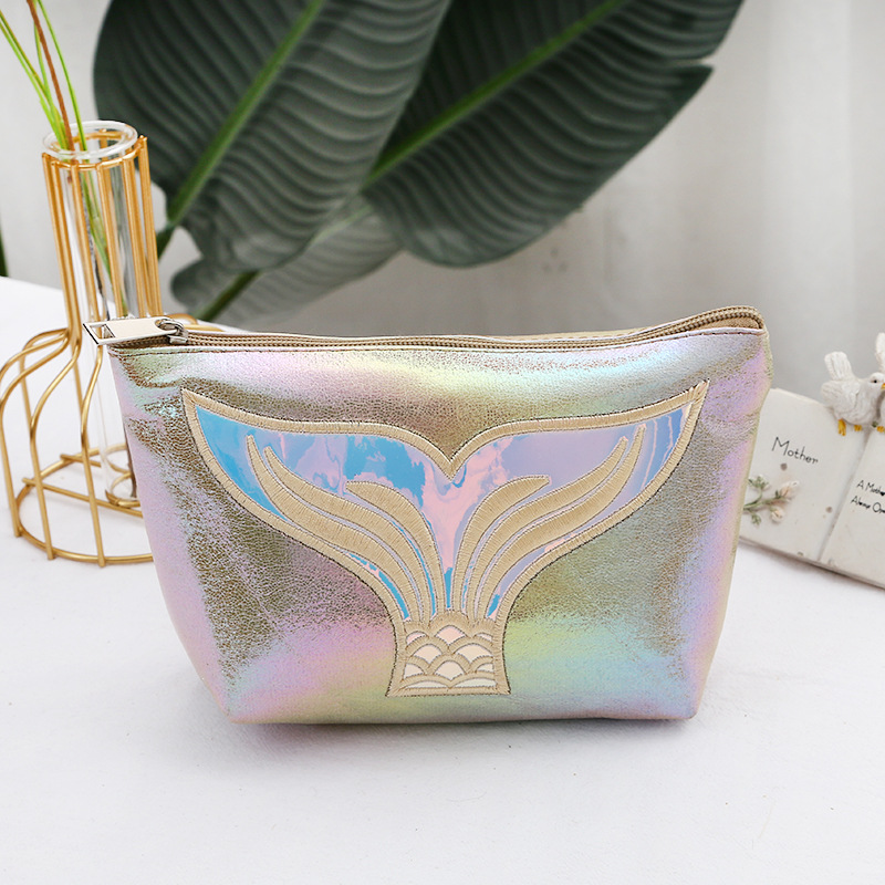 New Cartoon Cosmetic Bag Women's Pu Portable Storage Bag Ins Fishtail Travel Waterproof Cosmetic Bag Wash Bag