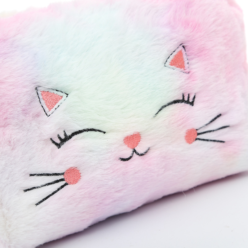 Cartoon Plush Wash Bag Storage Bag Small Square Bag Korean Colorful Plush Cat Cosmetic Bag Soft and Adorable Zipper Bag