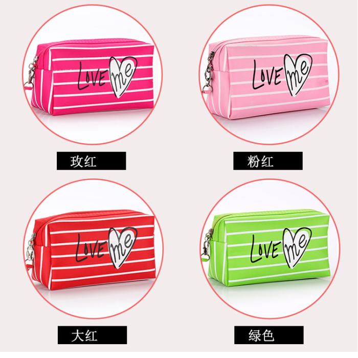 High quality zipper cosmetic bag Korean stripe love Prince bags female cosmetic storage bag
