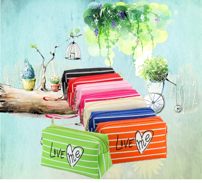 High quality zipper cosmetic bag Korean stripe love Prince bags female cosmetic storage bag