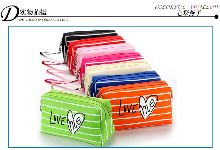 High quality zipper cosmetic bag Korean stripe love Prince bags female cosmetic storage bag
