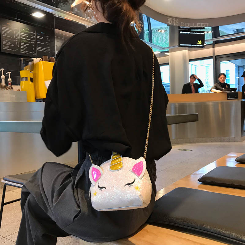 Cute Girl Chain Crossbody Bag New Cartoon Unicorn Chain Women&#039;s Bag Shoulder Bag Laser Women&#039;s Cosmetic Bag