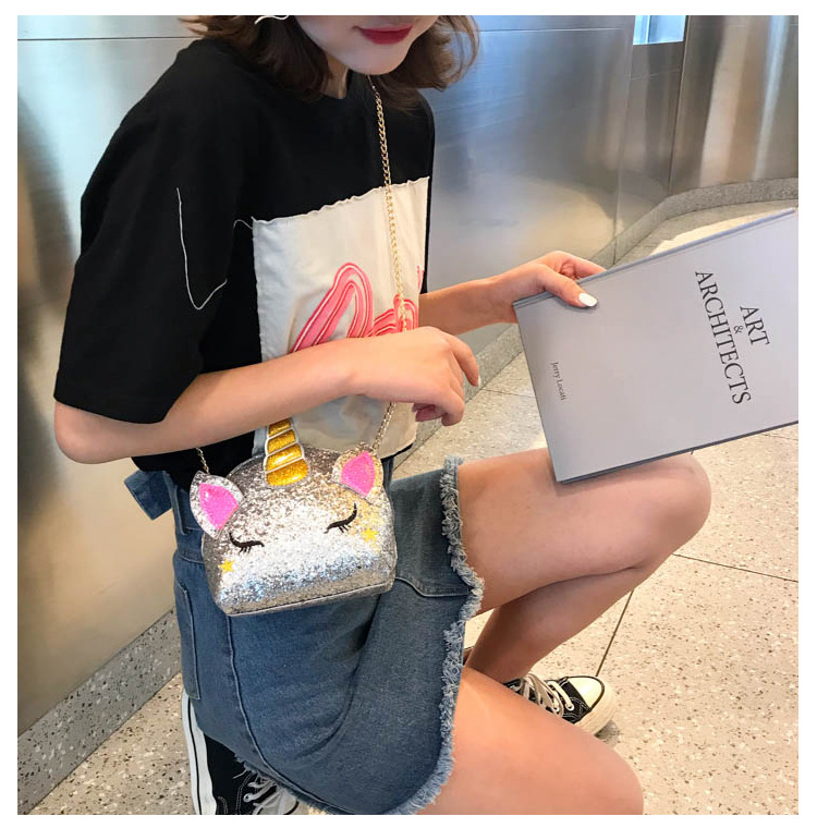 Cute Girl Chain Crossbody Bag New Cartoon Unicorn Chain Women's Bag Shoulder Bag Laser Women's Cosmetic Bag