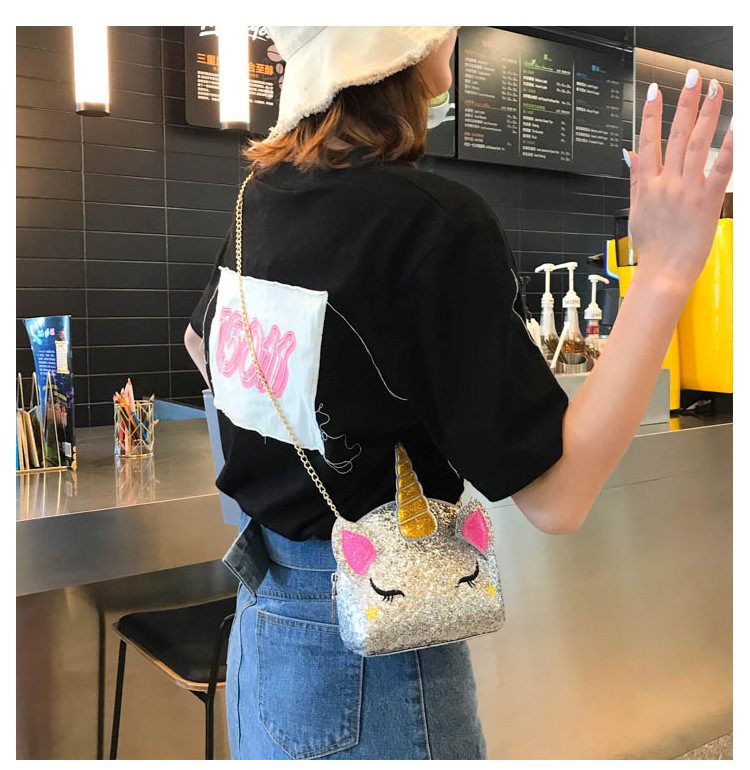 Cute Girl Chain Crossbody Bag New Cartoon Unicorn Chain Women's Bag Shoulder Bag Laser Women's Cosmetic Bag