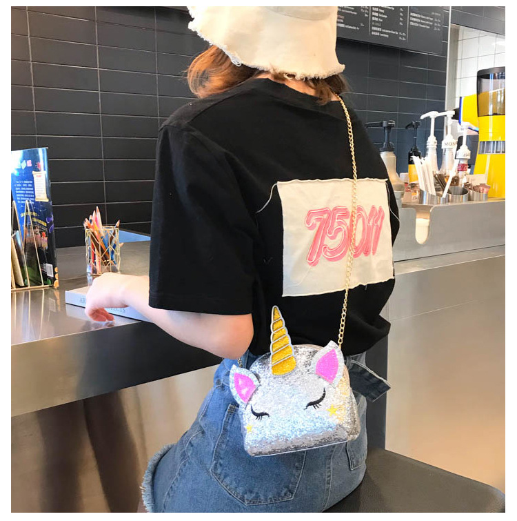 Cute Girl Chain Crossbody Bag New Cartoon Unicorn Chain Women's Bag Shoulder Bag Laser Women's Cosmetic Bag