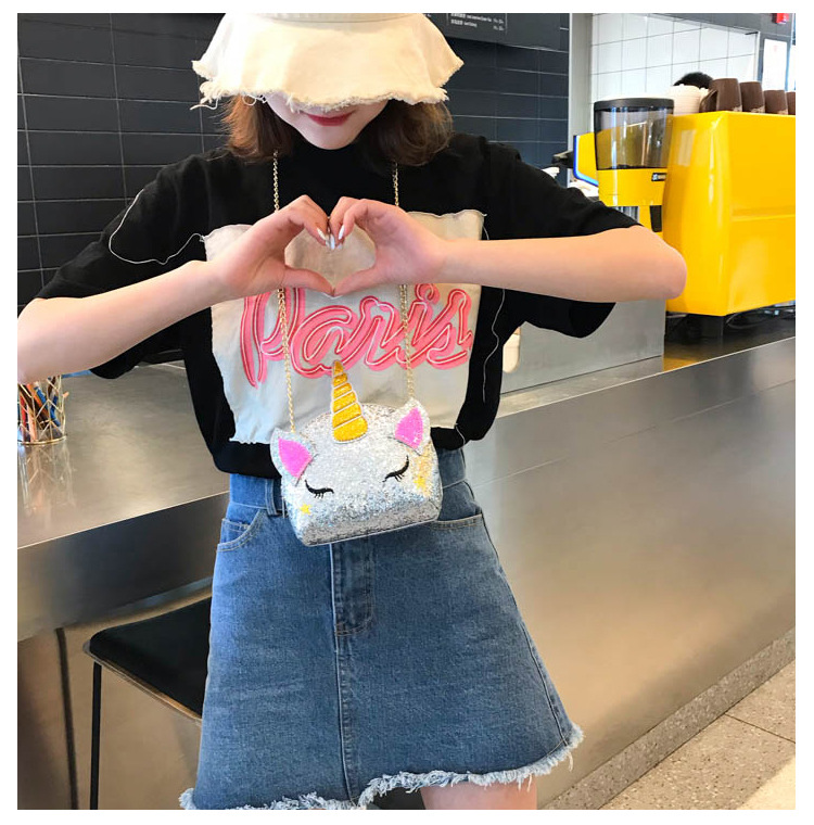 Cute Girl Chain Crossbody Bag New Cartoon Unicorn Chain Women's Bag Shoulder Bag Laser Women's Cosmetic Bag