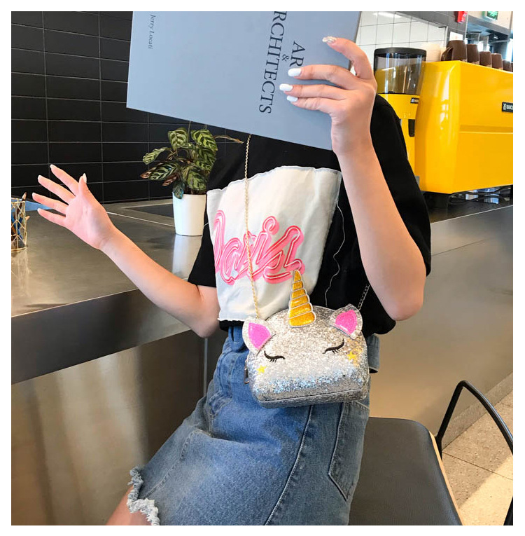Cute Girl Chain Crossbody Bag New Cartoon Unicorn Chain Women's Bag Shoulder Bag Laser Women's Cosmetic Bag