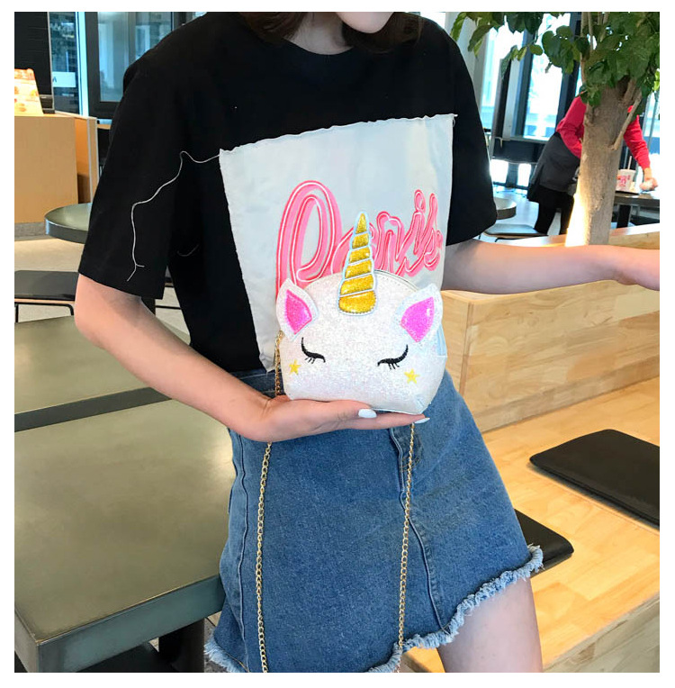 Cute Girl Chain Crossbody Bag New Cartoon Unicorn Chain Women's Bag Shoulder Bag Laser Women's Cosmetic Bag