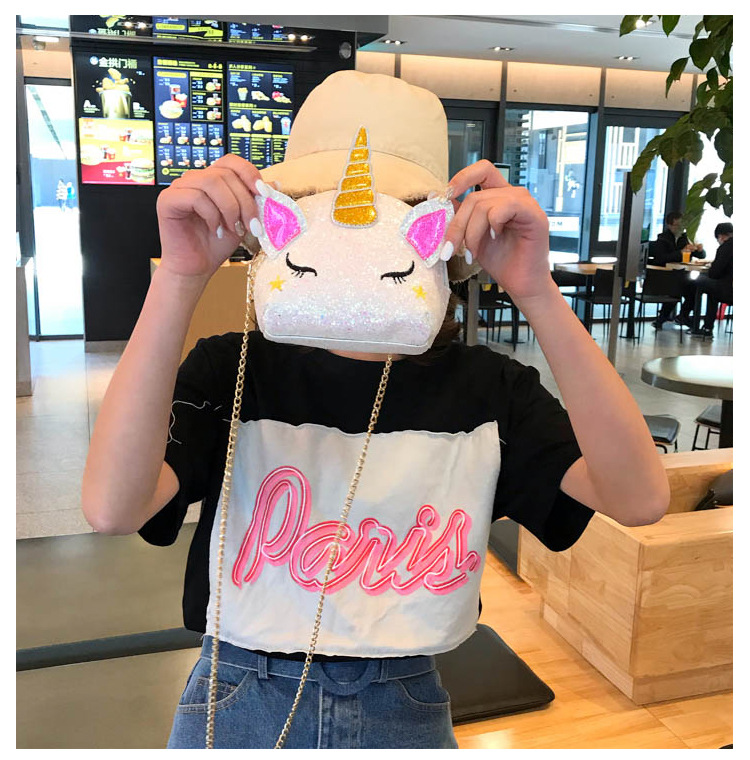Cute Girl Chain Crossbody Bag New Cartoon Unicorn Chain Women's Bag Shoulder Bag Laser Women's Cosmetic Bag